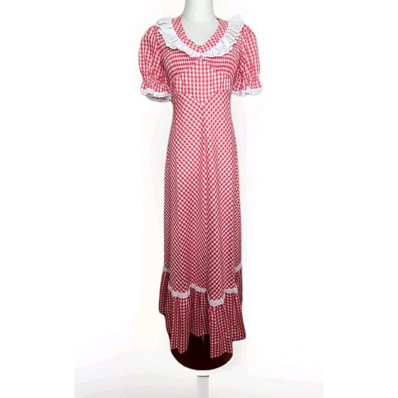 Jody California Dresses & Skirts - Vtg Jody T Of California Red Gingham Maxi Cottage‎ Prarie Puff Sleeve Dress 70s